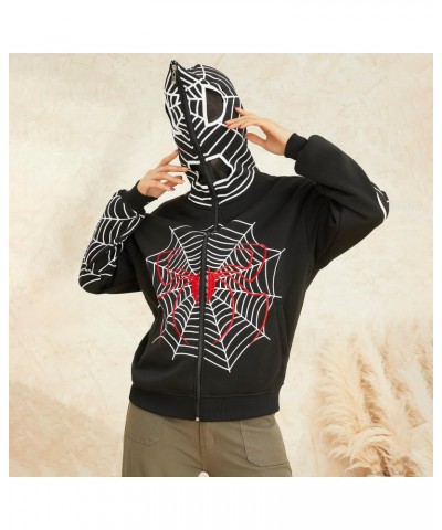 Women Y2K Spider Web Hoodie Jacket Oversized Full Zip Up Hoodie Vintage Punk Goth Skeleton Gothic Sweatshirt Jackets (Black, ...