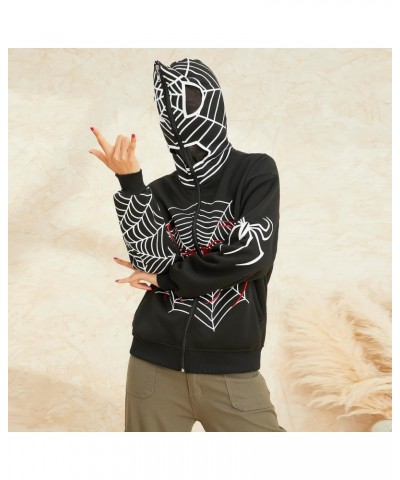 Women Y2K Spider Web Hoodie Jacket Oversized Full Zip Up Hoodie Vintage Punk Goth Skeleton Gothic Sweatshirt Jackets (Black, ...