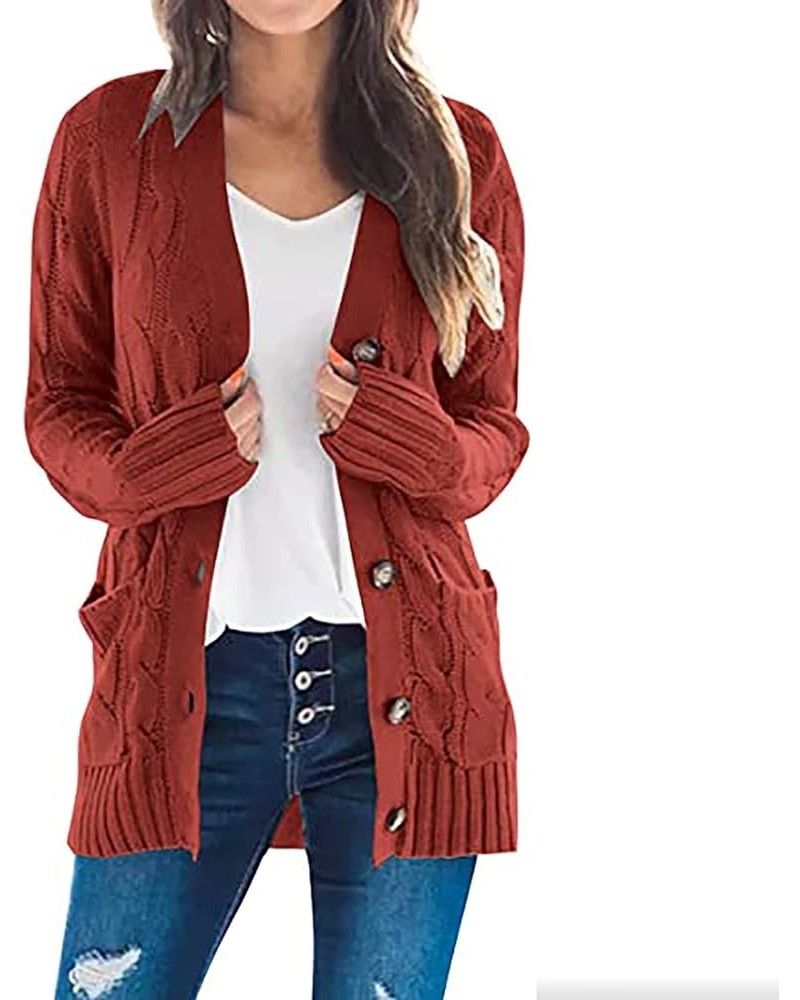 Womens Long Sleeve Cable Knit Long Cardigan Fall Winter Chunky Open Front Button Sweaters Outerwear with Pockets 01red $7.50 ...