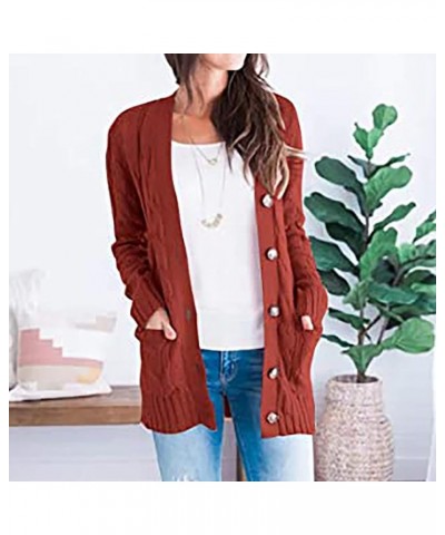 Womens Long Sleeve Cable Knit Long Cardigan Fall Winter Chunky Open Front Button Sweaters Outerwear with Pockets 01red $7.50 ...