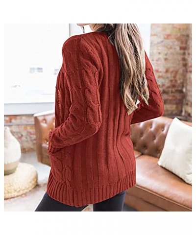 Womens Long Sleeve Cable Knit Long Cardigan Fall Winter Chunky Open Front Button Sweaters Outerwear with Pockets 01red $7.50 ...