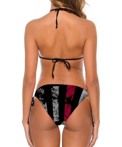 Women Two Piece Bikini Top with Triangle Bikini Bottoms, Bikini Sets Swimwear Firefighter Thin Red Line American Flag $13.46 ...