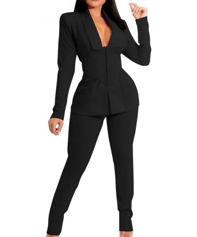 Women's Pant Suits Women's 2PC Casual Light Weight Thin Jacket Slim Coat Long Sleeve Blazer Office Business Zz3-black $18.80 ...