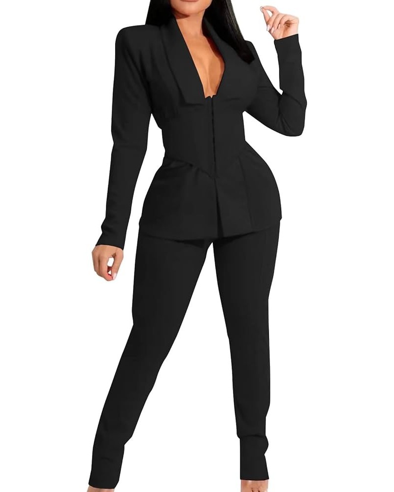 Women's Pant Suits Women's 2PC Casual Light Weight Thin Jacket Slim Coat Long Sleeve Blazer Office Business Zz3-black $18.80 ...