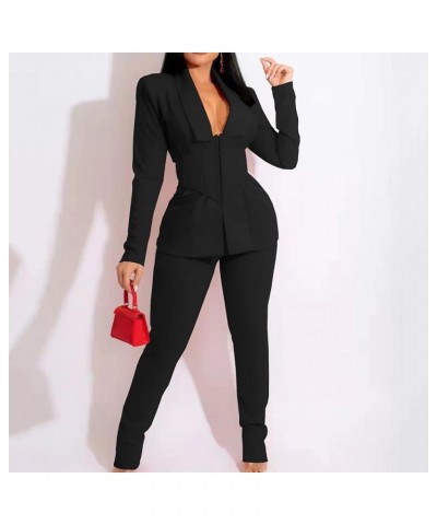 Women's Pant Suits Women's 2PC Casual Light Weight Thin Jacket Slim Coat Long Sleeve Blazer Office Business Zz3-black $18.80 ...