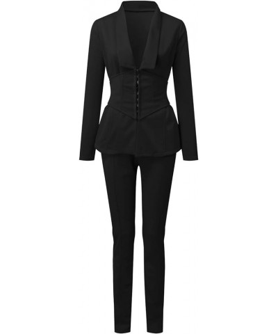 Women's Pant Suits Women's 2PC Casual Light Weight Thin Jacket Slim Coat Long Sleeve Blazer Office Business Zz3-black $18.80 ...