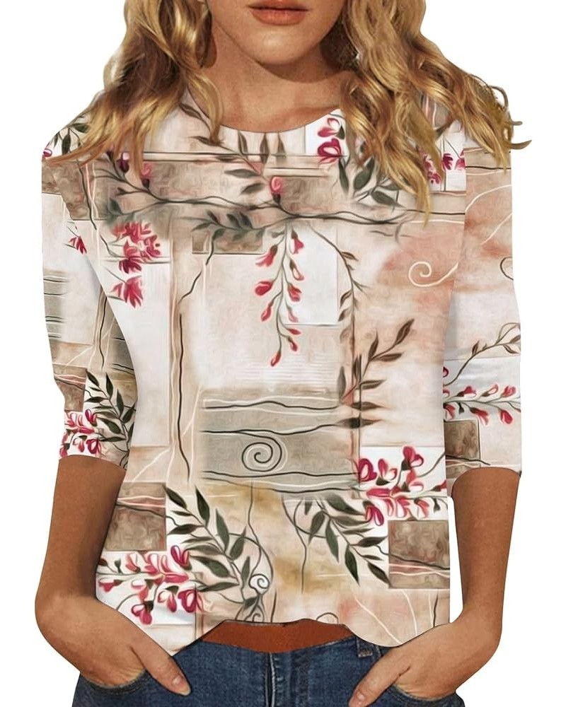 3/4 Sleeve Tops for Women Casual Floral Print Spring Tops Crewneck Basic Tees Tunic Tops to Wear with Leggings 04-beige $6.32...