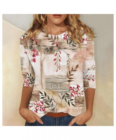 3/4 Sleeve Tops for Women Casual Floral Print Spring Tops Crewneck Basic Tees Tunic Tops to Wear with Leggings 04-beige $6.32...