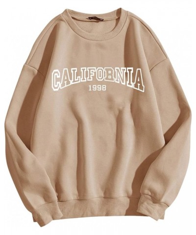 Solid California Crew Neck Women's Fashion Hoodies & Sweatshirts Letter California 1988 Long Sleeve Western Sweaters Khaki $1...