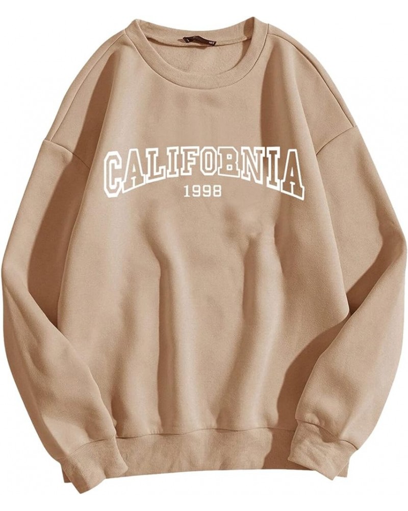 Solid California Crew Neck Women's Fashion Hoodies & Sweatshirts Letter California 1988 Long Sleeve Western Sweaters Khaki $1...