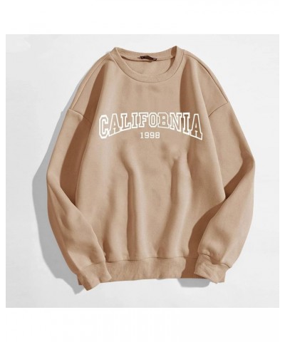 Solid California Crew Neck Women's Fashion Hoodies & Sweatshirts Letter California 1988 Long Sleeve Western Sweaters Khaki $1...