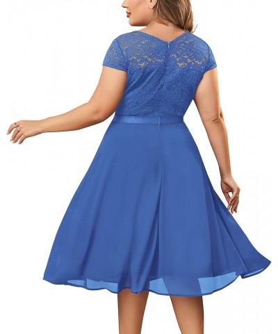 Women's Plus Size Ruffle Floral Lace Contrast Chiffon Formal Bridesmaid Party A-Line Cocktail Dress Blue $30.67 Dresses