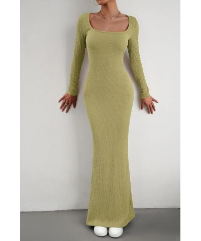 Women's Soft Lounge Long Sleeve Bodycon Dress Sexy Square Neck Fall Fitted Maxi Long Dress Grass Green $8.84 Dresses