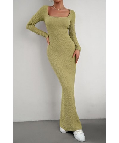 Women's Soft Lounge Long Sleeve Bodycon Dress Sexy Square Neck Fall Fitted Maxi Long Dress Grass Green $8.84 Dresses