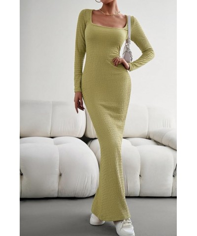 Women's Soft Lounge Long Sleeve Bodycon Dress Sexy Square Neck Fall Fitted Maxi Long Dress Grass Green $8.84 Dresses