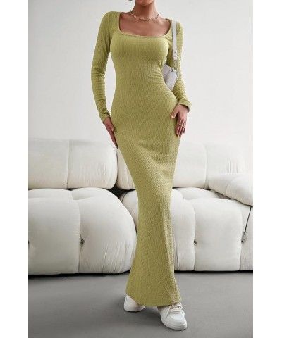 Women's Soft Lounge Long Sleeve Bodycon Dress Sexy Square Neck Fall Fitted Maxi Long Dress Grass Green $8.84 Dresses