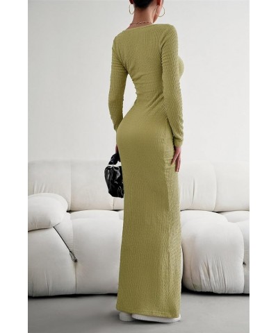 Women's Soft Lounge Long Sleeve Bodycon Dress Sexy Square Neck Fall Fitted Maxi Long Dress Grass Green $8.84 Dresses