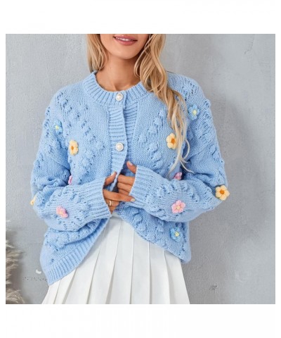 Women Girl Floral Long Sleeve V Neck Open Front Cardigan Button Down Knit Loose Sweater Vintage Aesthetic Outerwear High Neck...