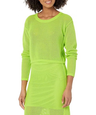 Women's Asher Long Sleeve Cropped Crochet Top Lime $11.88 Sweaters