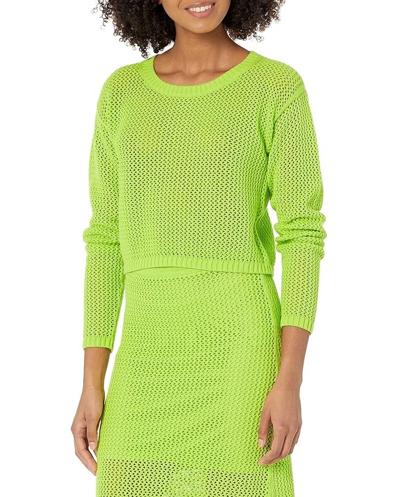 Women's Asher Long Sleeve Cropped Crochet Top Lime $11.88 Sweaters