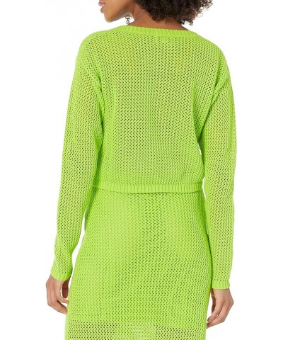 Women's Asher Long Sleeve Cropped Crochet Top Lime $11.88 Sweaters