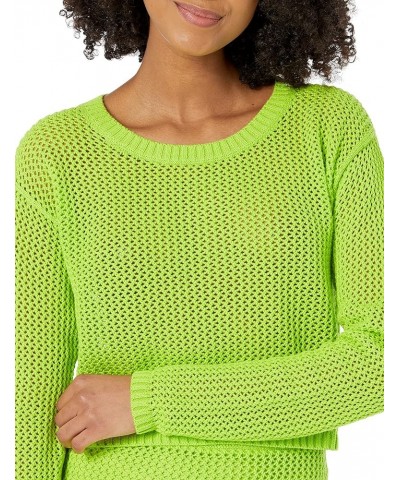 Women's Asher Long Sleeve Cropped Crochet Top Lime $11.88 Sweaters