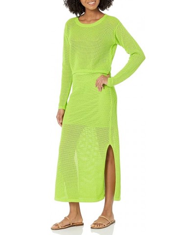 Women's Asher Long Sleeve Cropped Crochet Top Lime $11.88 Sweaters