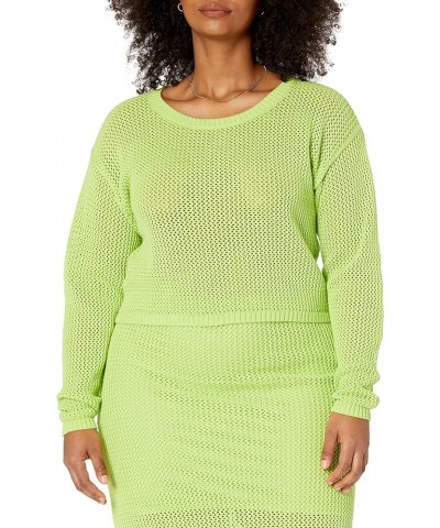 Women's Asher Long Sleeve Cropped Crochet Top Lime $11.88 Sweaters