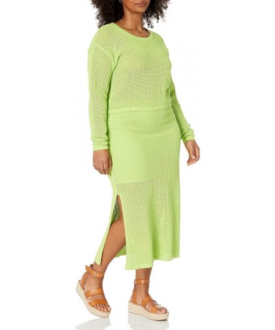 Women's Asher Long Sleeve Cropped Crochet Top Lime $11.88 Sweaters