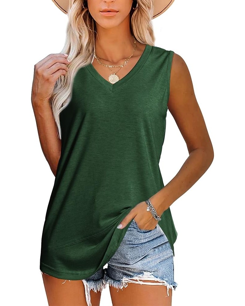 Womens Tank Tops Summer Sleeveless V Neck T Shirts Casual Tunic Tops for Leggings Loose Fit Green $10.39 Tanks