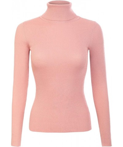 Women's Solid Long Sleeve Turtleneck Slim Fit Ultra Stretch Comfort Sweater Mauve $10.27 Sweaters