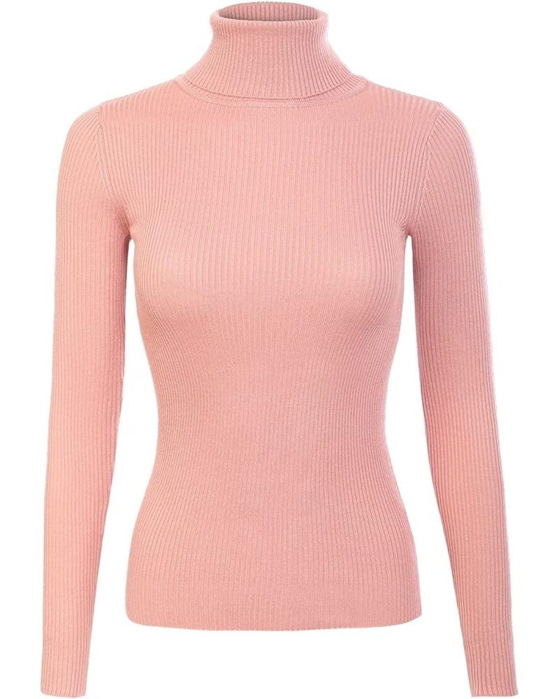 Women's Solid Long Sleeve Turtleneck Slim Fit Ultra Stretch Comfort Sweater Mauve $10.27 Sweaters