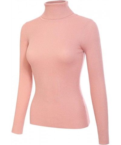 Women's Solid Long Sleeve Turtleneck Slim Fit Ultra Stretch Comfort Sweater Mauve $10.27 Sweaters