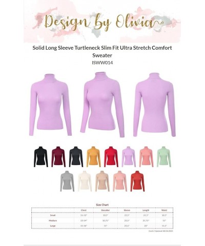 Women's Solid Long Sleeve Turtleneck Slim Fit Ultra Stretch Comfort Sweater Mauve $10.27 Sweaters