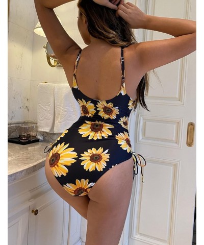 Women's One Piece Swimsuit 2024 Drawstring Tummy Control Bathing Suits Cheeky High Cut Tie Side Swimwear Monokini Sunflower $...