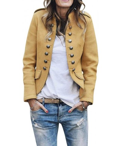 Women's Fashion Wool Blended Double-Breasted Military Blazer Croppded Business Casual Open Front Suit Cardigan Jacket Yellow ...