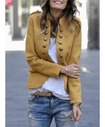 Women's Fashion Wool Blended Double-Breasted Military Blazer Croppded Business Casual Open Front Suit Cardigan Jacket Yellow ...