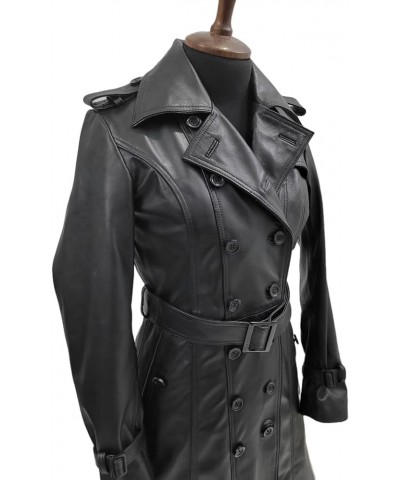 Women Designer Black Trench Leather Long Coat with Belt Trench Coat Slim Fit Style for Ladies Black $71.34 Coats