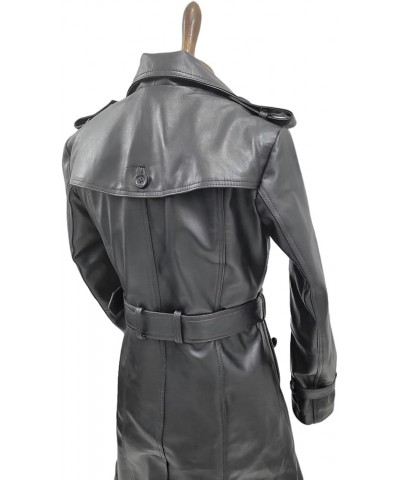 Women Designer Black Trench Leather Long Coat with Belt Trench Coat Slim Fit Style for Ladies Black $71.34 Coats