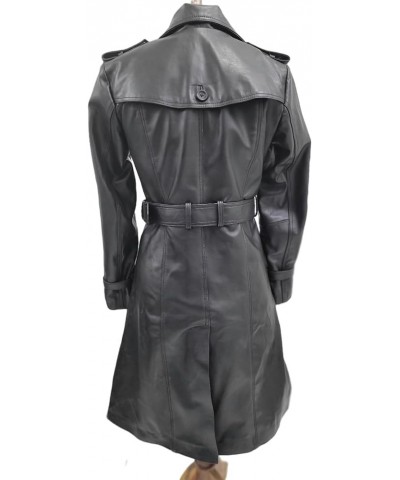 Women Designer Black Trench Leather Long Coat with Belt Trench Coat Slim Fit Style for Ladies Black $71.34 Coats