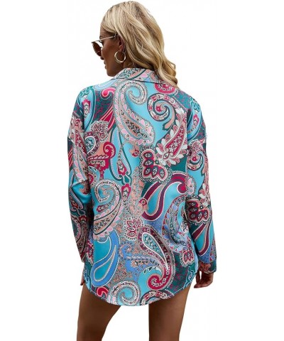 Women's Chiffon Sexy Leopard V Neck Long Sleeve Blouse Shirt Tops Blue Pink $16.56 Blouses