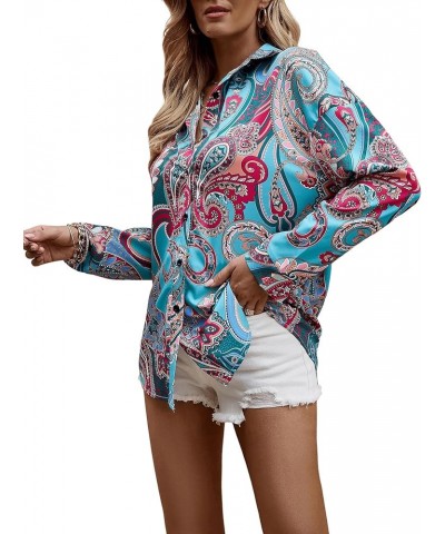 Women's Chiffon Sexy Leopard V Neck Long Sleeve Blouse Shirt Tops Blue Pink $16.56 Blouses