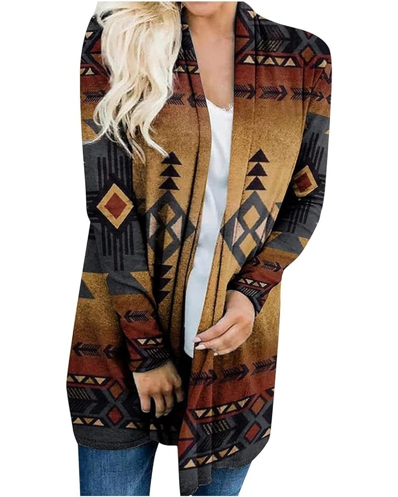 Cardigan Sweaters for Women Dressy Fall Open Front Long Sleeve Sweater Coat Printed Casual Jacket Loose Outwear Tops 1-coffee...