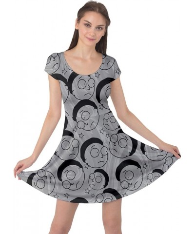 Womens Space Rocket Planet Sun Moon Science Rick Morty Short Sleeve Dress, XS-5XL Morty Gray $15.89 Dresses