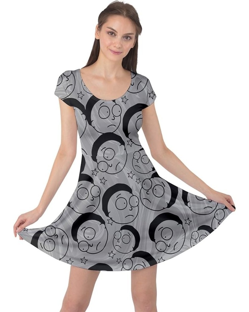 Womens Space Rocket Planet Sun Moon Science Rick Morty Short Sleeve Dress, XS-5XL Morty Gray $15.89 Dresses