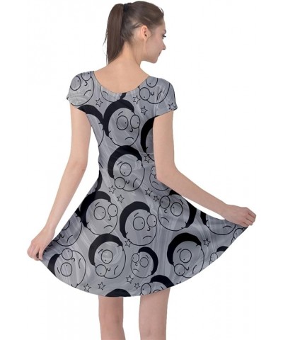 Womens Space Rocket Planet Sun Moon Science Rick Morty Short Sleeve Dress, XS-5XL Morty Gray $15.89 Dresses