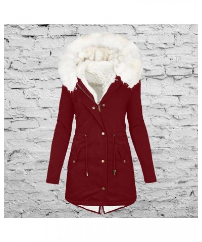 Womens Winter Coats Mid-Length Sherpa Lined Warm Zipper Jackets Thickened Windproof Outerwear with Faux Fur Hood 02wine $20.3...