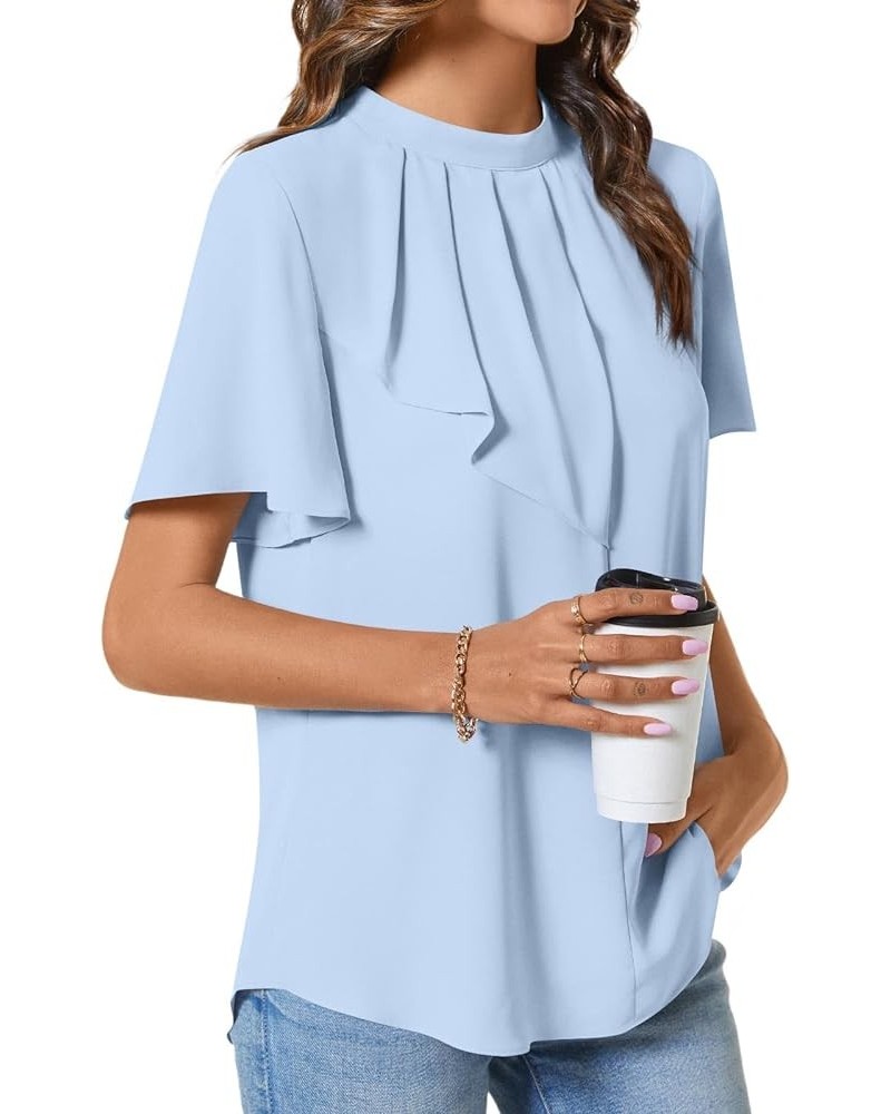 Womens Summer Tops Dressy Casual T-Shirts Chiffon Loose fit Tunic Blouses Light Blue $13.92 Tops