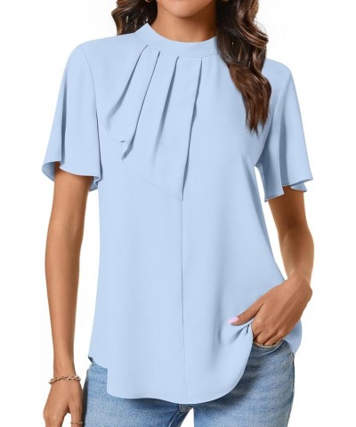 Womens Summer Tops Dressy Casual T-Shirts Chiffon Loose fit Tunic Blouses Light Blue $13.92 Tops