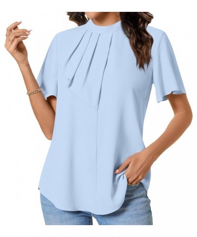 Womens Summer Tops Dressy Casual T-Shirts Chiffon Loose fit Tunic Blouses Light Blue $13.92 Tops